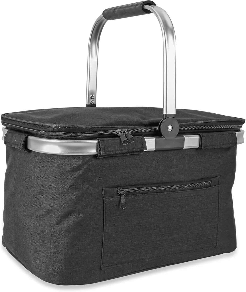 Foldable Picnic Basket Insulated Leakproof Picnic Baskets with Handle - Black