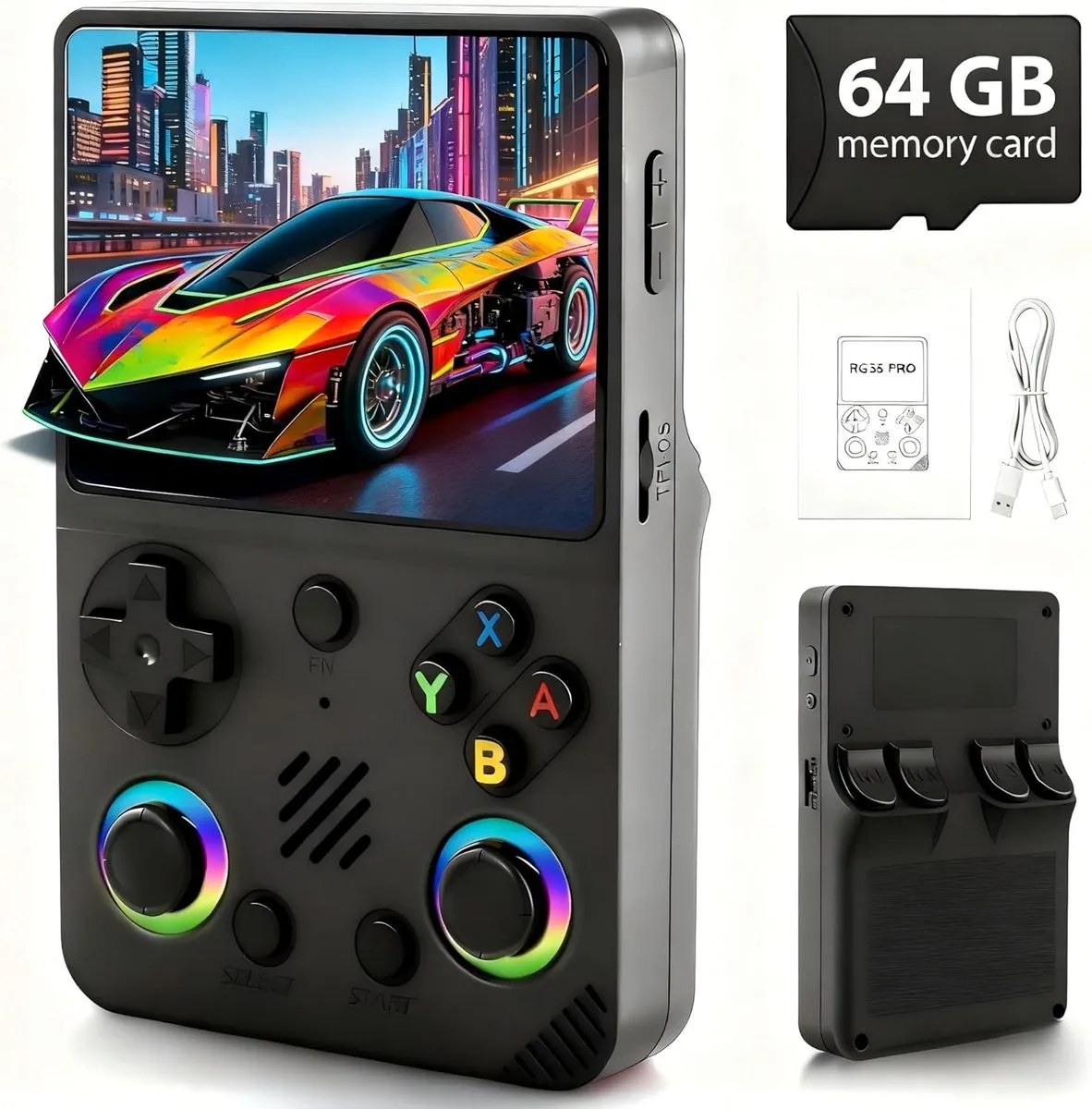 Video Game Console - Support 30000+Classic Games, 64G TF Card - Black