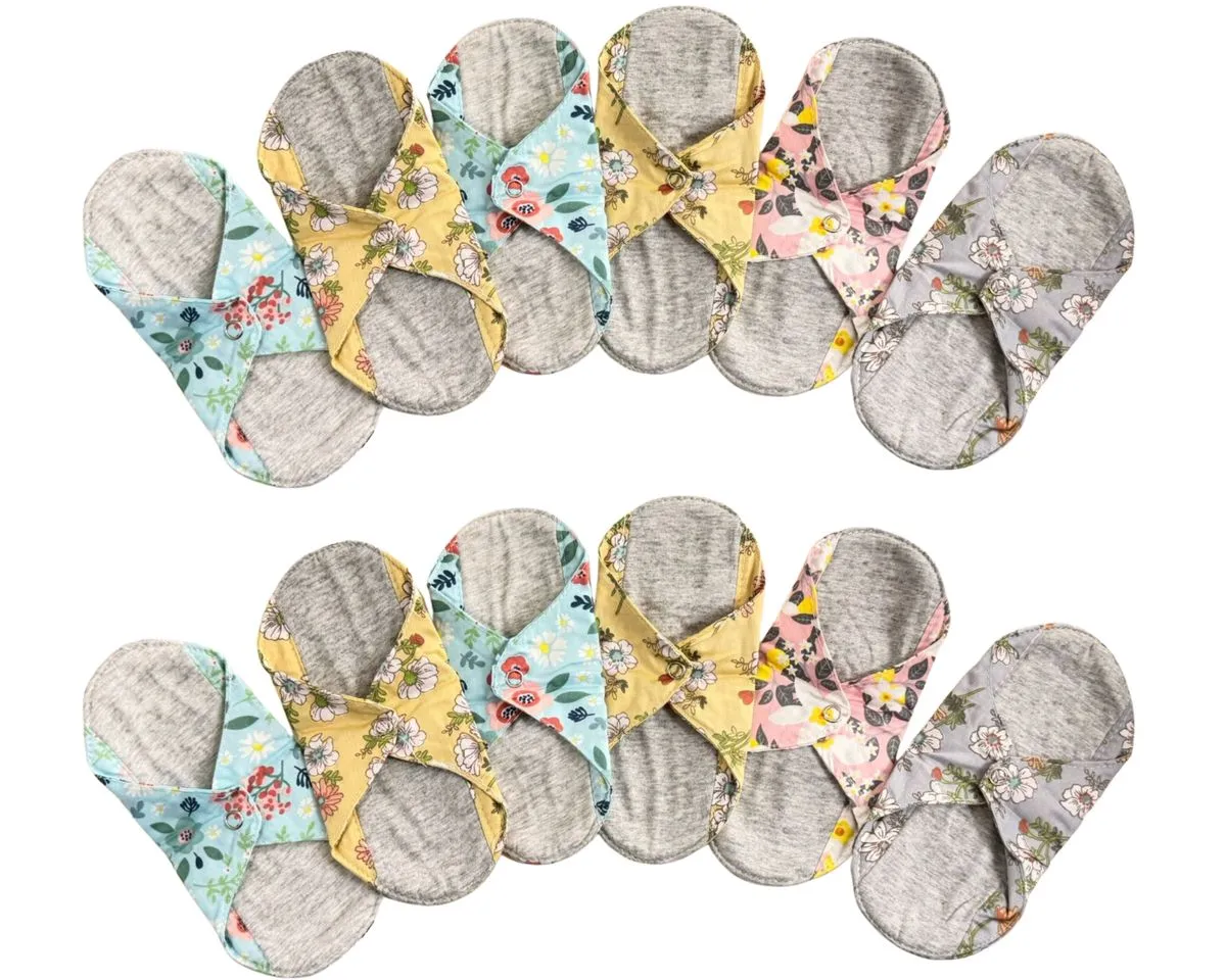 12 Pack Quality Re-usable Cotton Flannel Sanitary Pads Floral Small