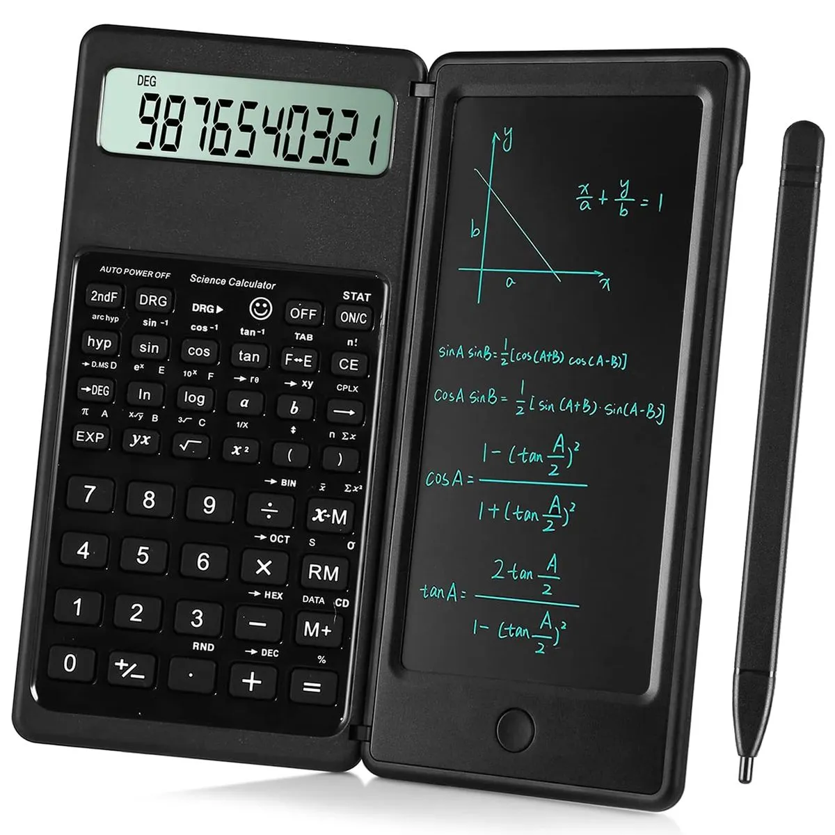 QYNIAL Scientific Calculator with LCD Writing Pad 10Digit for Student Black