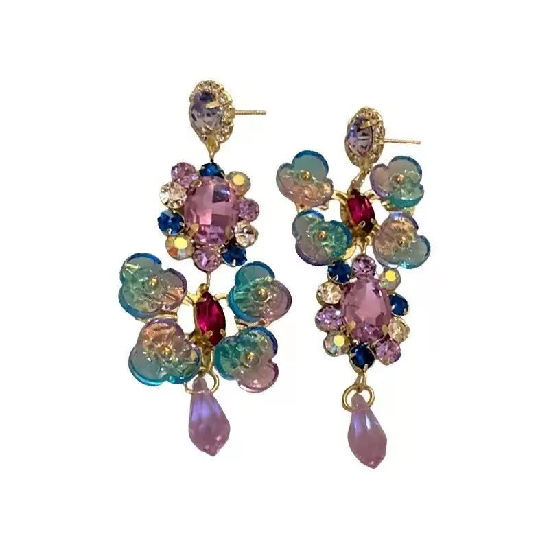 Diamond Crystal Butterfly Flower Earrings