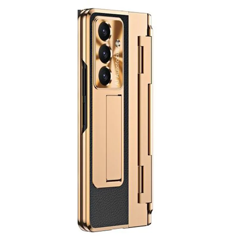Phone Case Compatible With Samsung Z Fold 7 Leather Hinge Folding Cover - Black