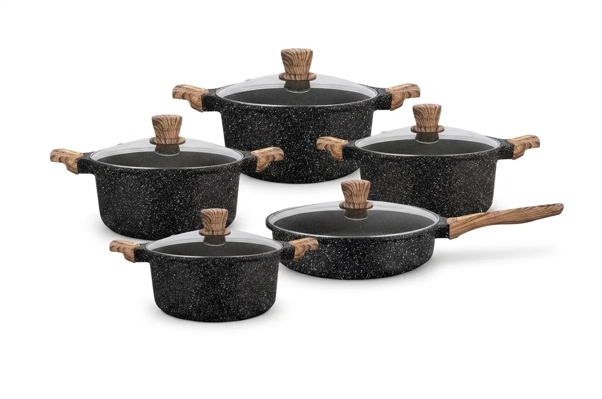 Elysees Royal Dessini 10PCS Durable Cookware Pot Set+RH Apron - Black