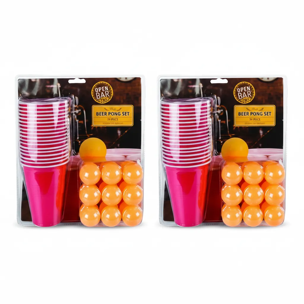 Open Bar - Beer Pong Set with 18 Cups and Balls for Parties - 2 Pack
