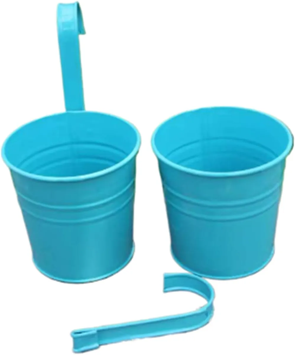 Set of 2 Metal Hanging Flower Pots - Blue