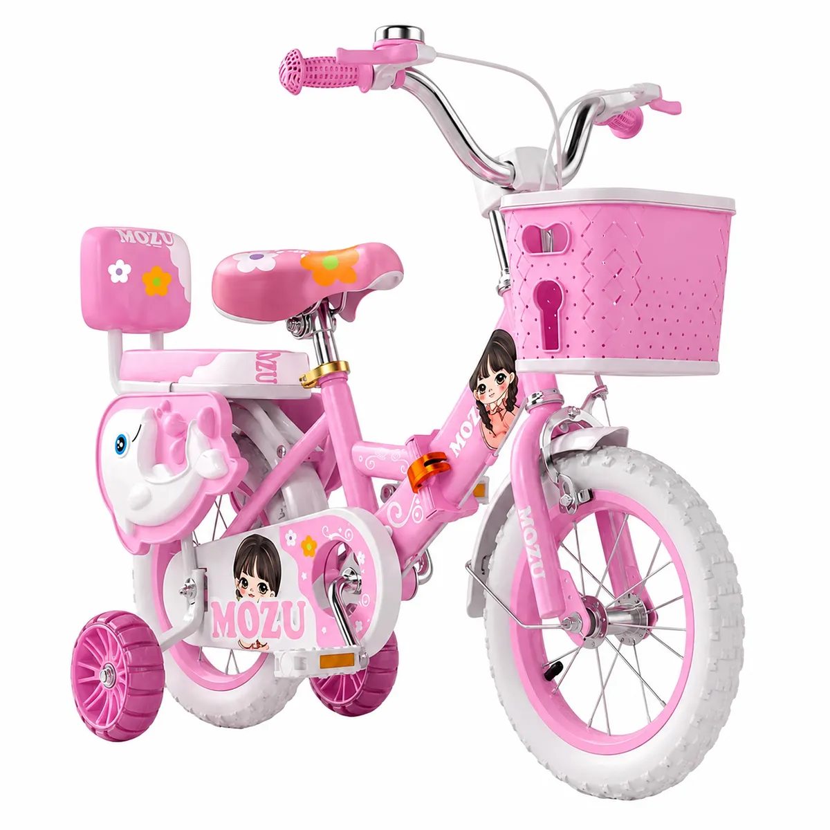16 Inch Kids Bike with Flash Wheels, Backrest and Sturdy Frame - Pink