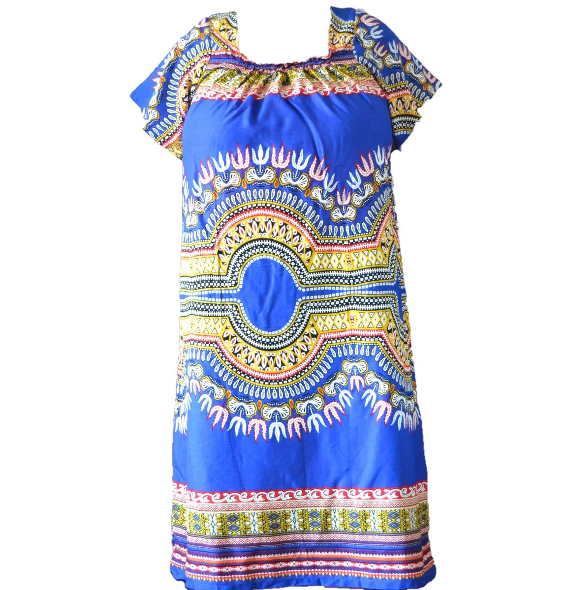 Lightweight summer free size dress -Dashiki Print - Blue