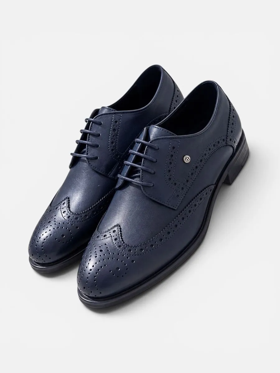 Men's Navy genuine Leather Brogue Formal Lace-Up Shoes Blue