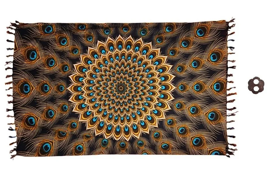 Sarong Peacock Design With Coconut Shell Buckle 160cm x 115cm - Brown 