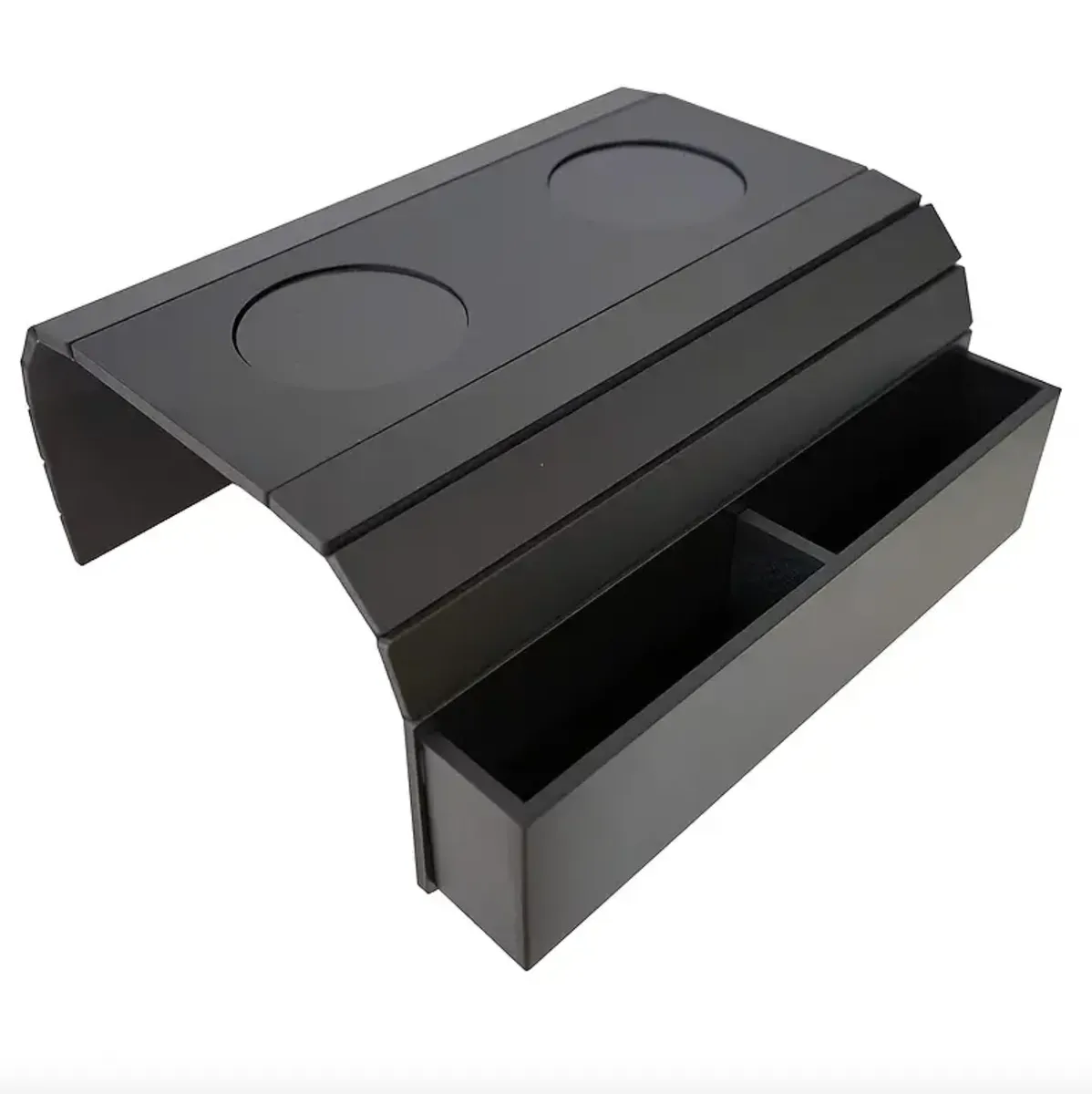 Wooden Armrest Tray with Storage Compartments - Black