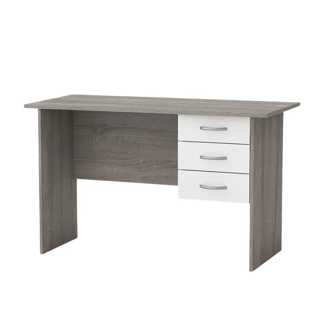Simple and Modern 3-Drawer Office Desk Durable Work Desk with 3 Drawers - Grey Oak + White