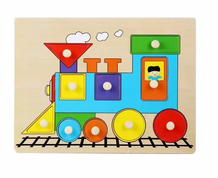Wooden Knob Train Shape-Matching Puzzle
