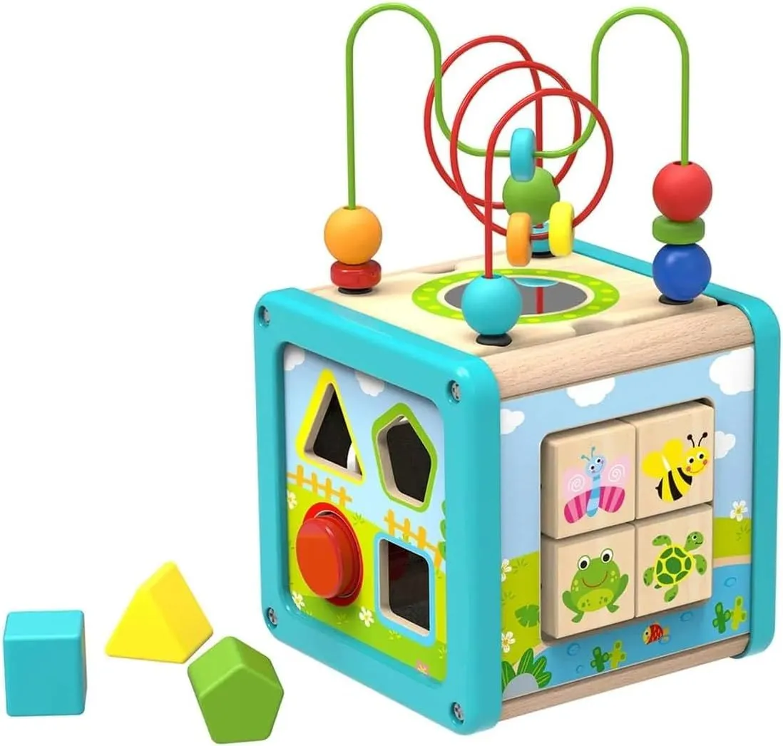 Wooden Educational Toy Beads Coaster Activity Cube