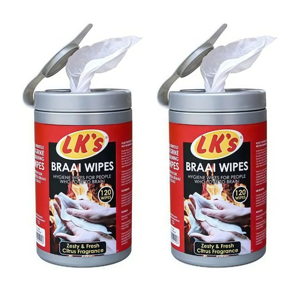 Lk's Braai Wipes - Fresh Citrus Fragrance - 2 Pack (120 Wipes Per Pack)