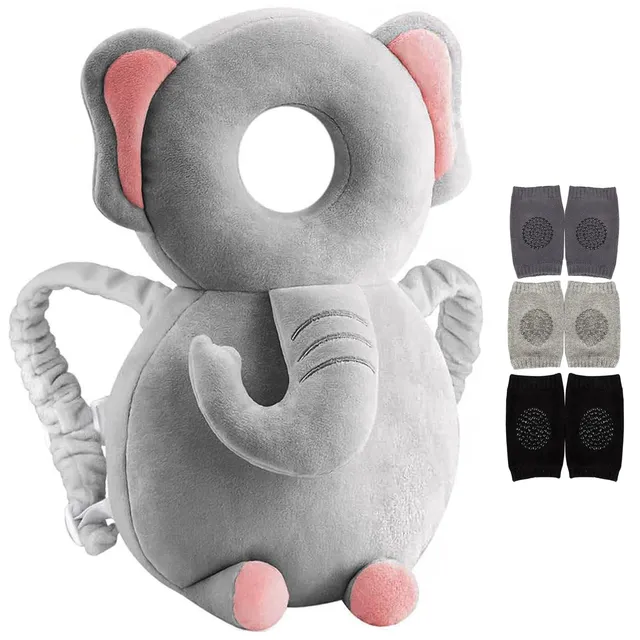 Baby Head Protector Cushion Backpack With Knee Pads For Walking & Crawling - Grey