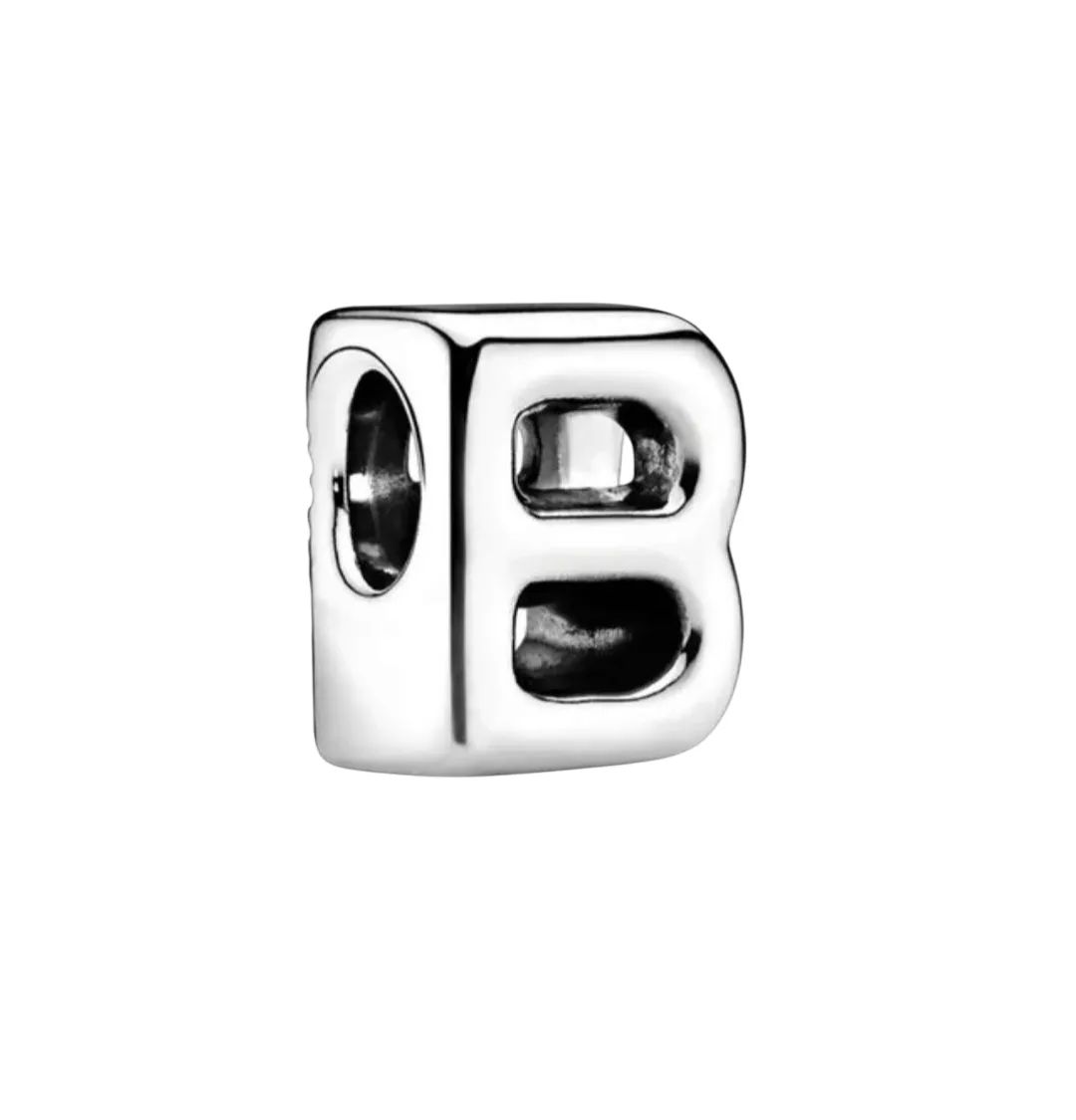 Silver Customisable Shiny Alphabet Letter Charms or Charm Bracelets -  B