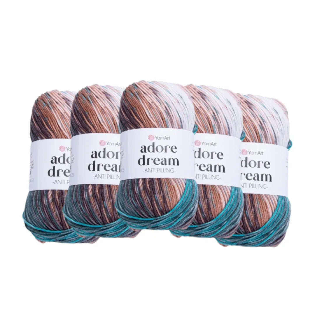 YarnArt - Adore Dream (Pack of 5 x 100g) - Blue / Brown - 1055