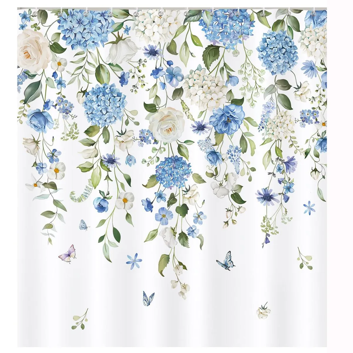 Floral Shower Curtain, Hydrangea Flower Blue Bathroom Curtain
