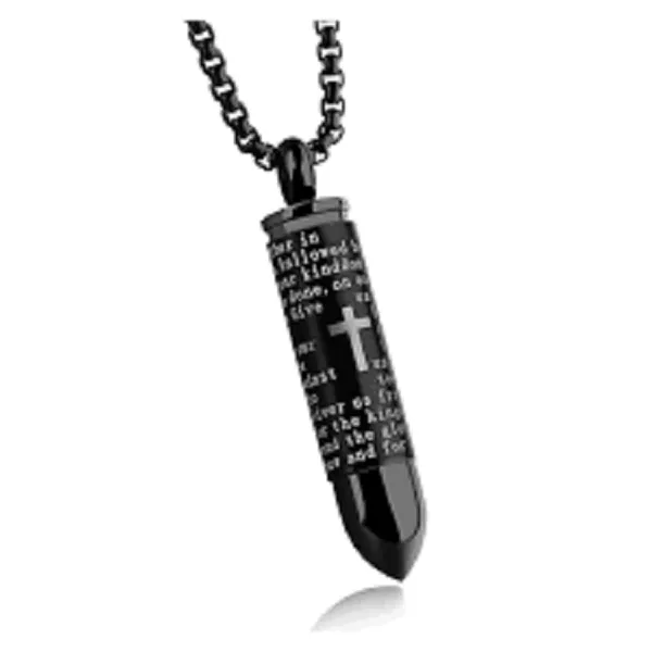 Cross Bullet Pendant Stainless Steel Necklace For Men Lord's Prayer - Black