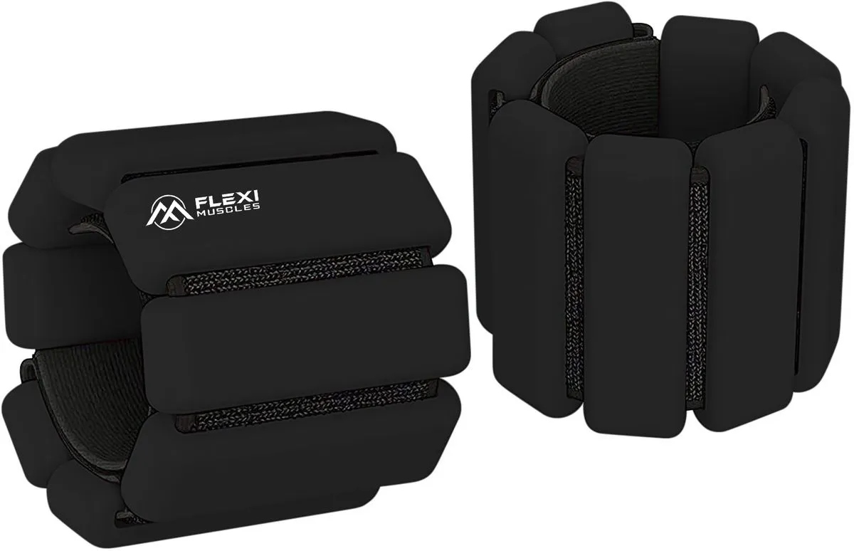 Flexi Muscles - Adjustable Wearable Wrist & Ankle Weights (2x 450g Set) - Peach - Black