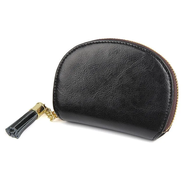 Leather Shell Bag Plain Coin Purse - Black