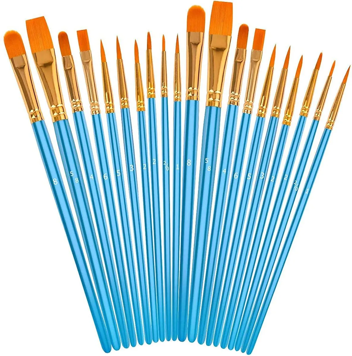 20Pcs Round Pointed Acrylic Paint Brushes - For Oil, Watercolor, Crafts - Blue