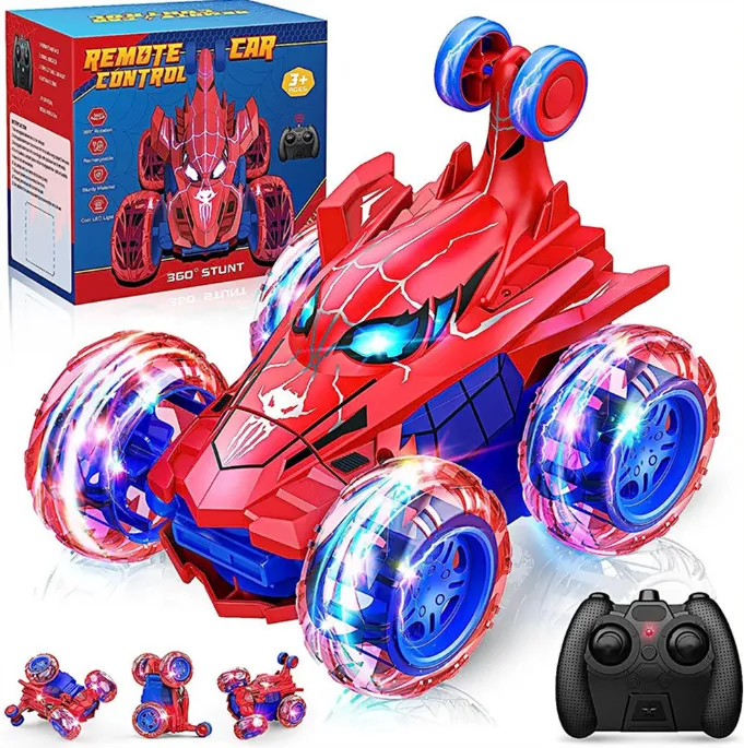 Spider Remote Control Car - High Speed Monster Truck with Glowing Wheels - Red
