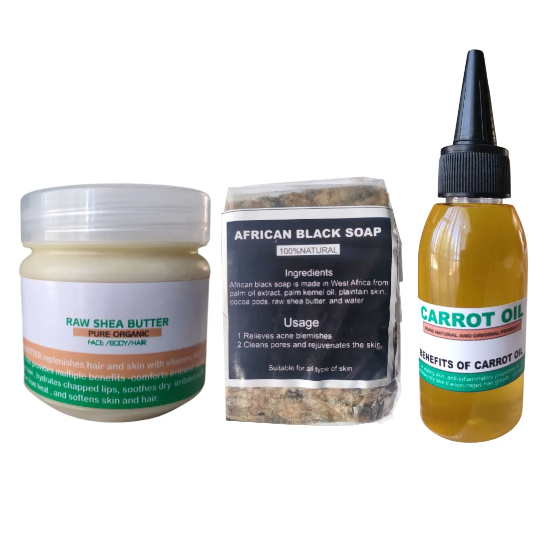 Raw Unrefined Shea Butter, African Black Soap & Carrot Oil - Natural Skin