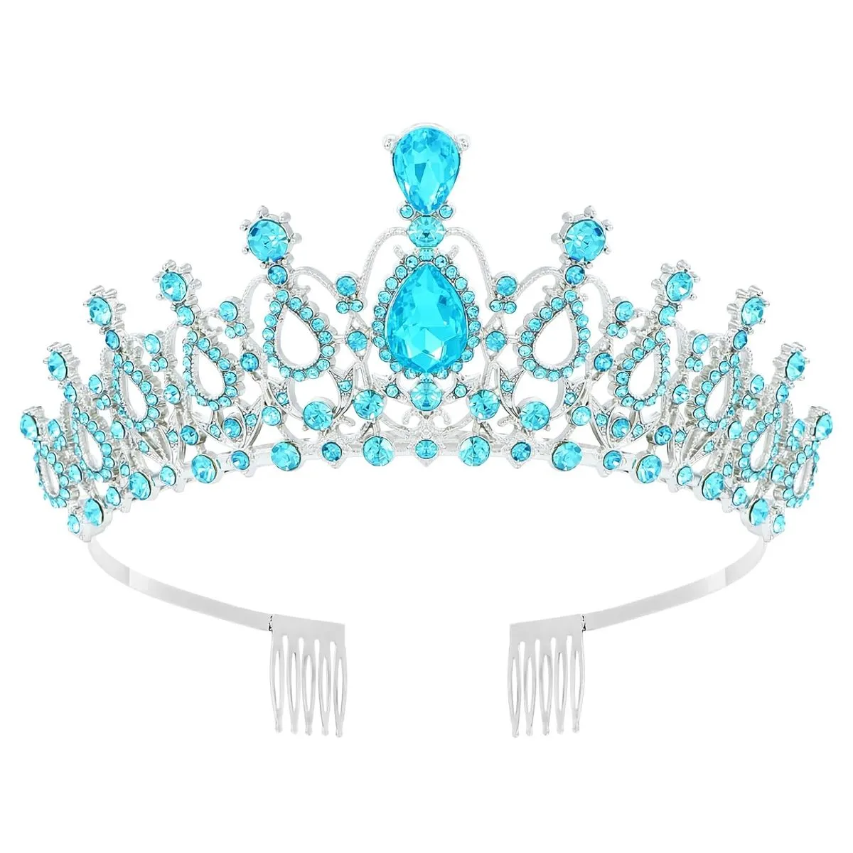 Women Crystal Tiara Crown Bridal Prom Queen Birthday Party Jewellery - Blue