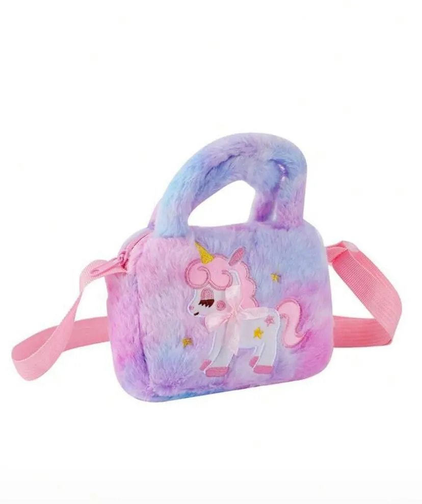 Plush Unicorn Handbag - Rainbow Pastel Kids Bag - Purple