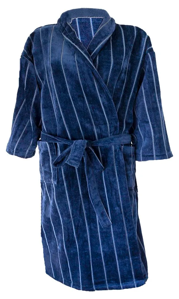 Bathrobe - Velour - Shawl Collar - Stripes Estate Blue - 02 Pieces
