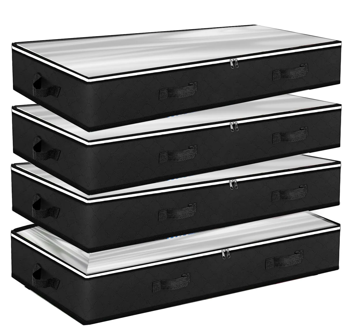 4P Under Bed Storage Containers, Closet Organizers With Clear Window - Black