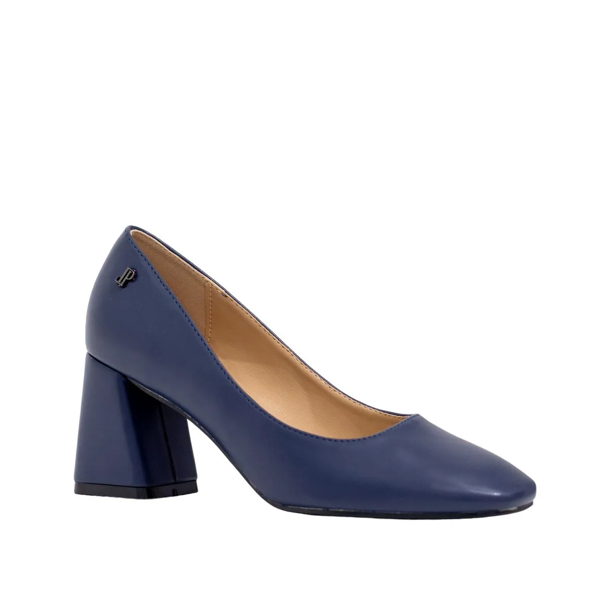 LaMara Paris Lopa 7cm Block Heel PU Court Shoe Navy