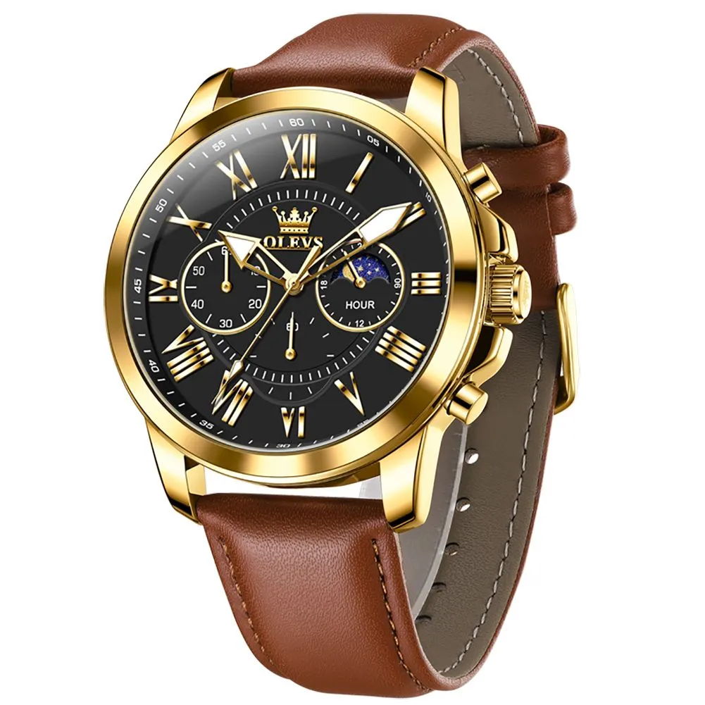 Large Dial Automatic Quartz Luminous Waterproof Men's Watch 45mm - Black
