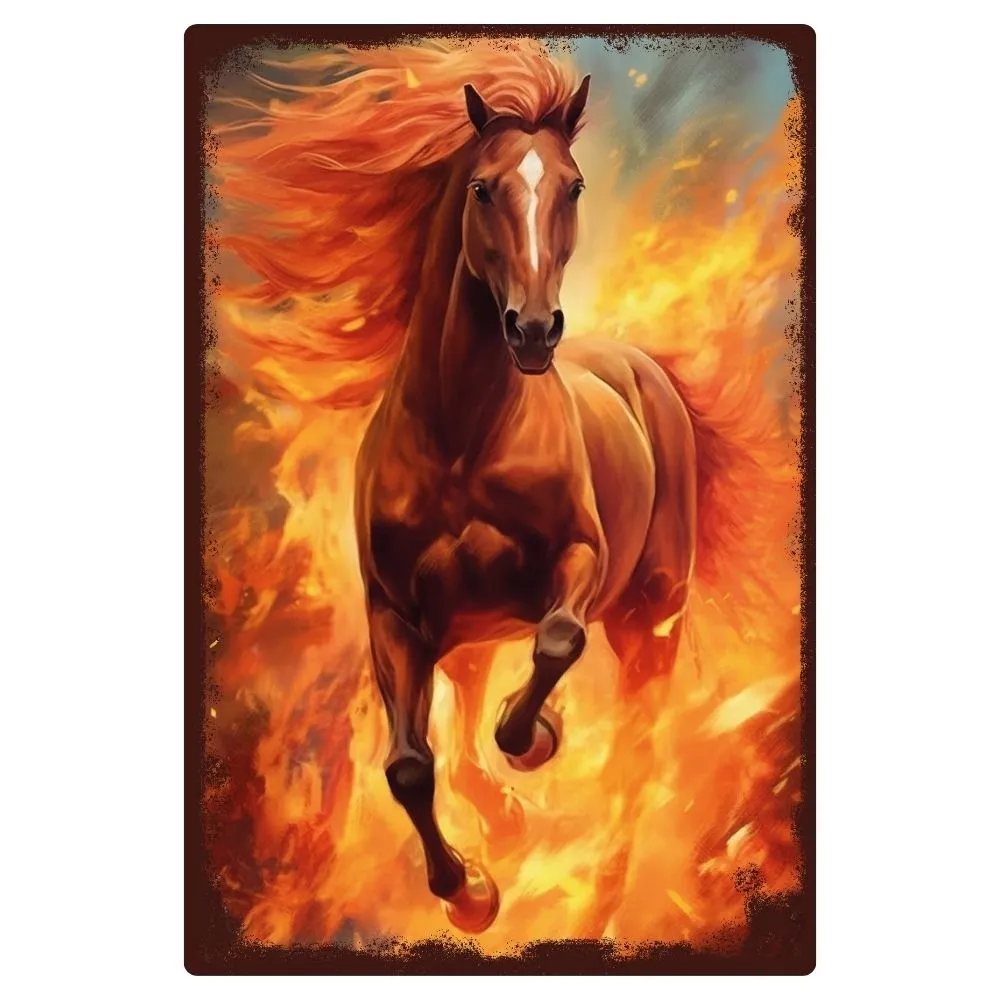A4 Metal/Tin Poster - Fire Horse | Beautiful Wall Art | Made in SA