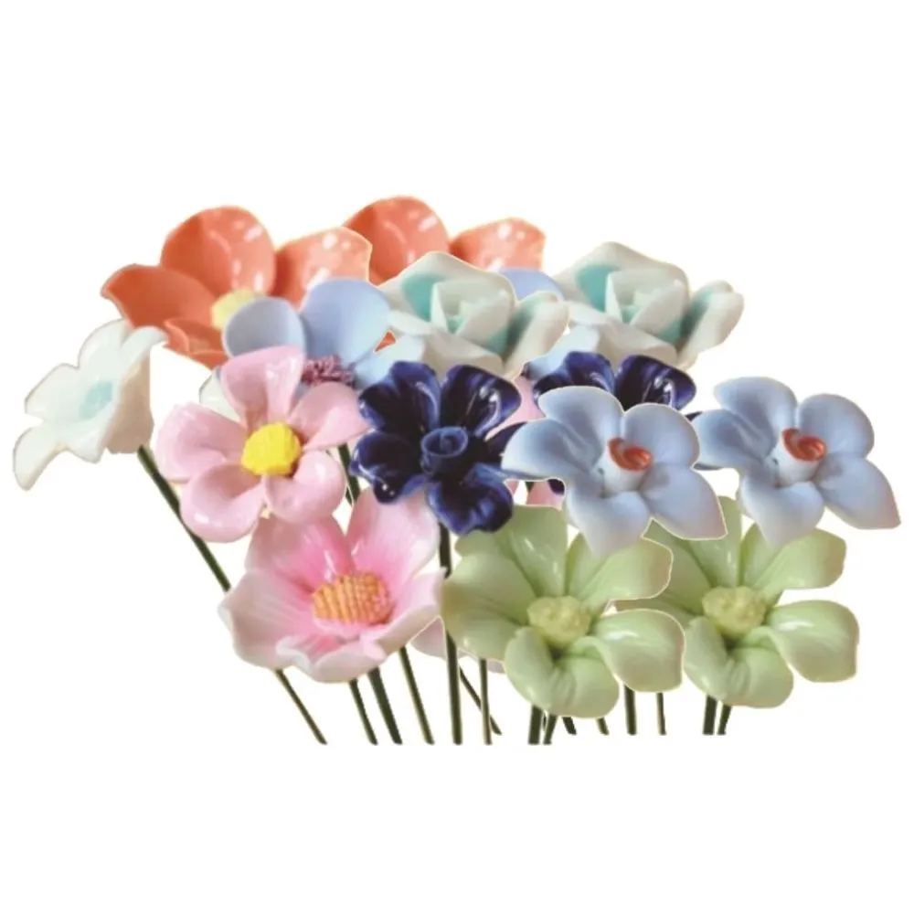 Decor Handmade Colourful Ceramic Flowers Set of 15