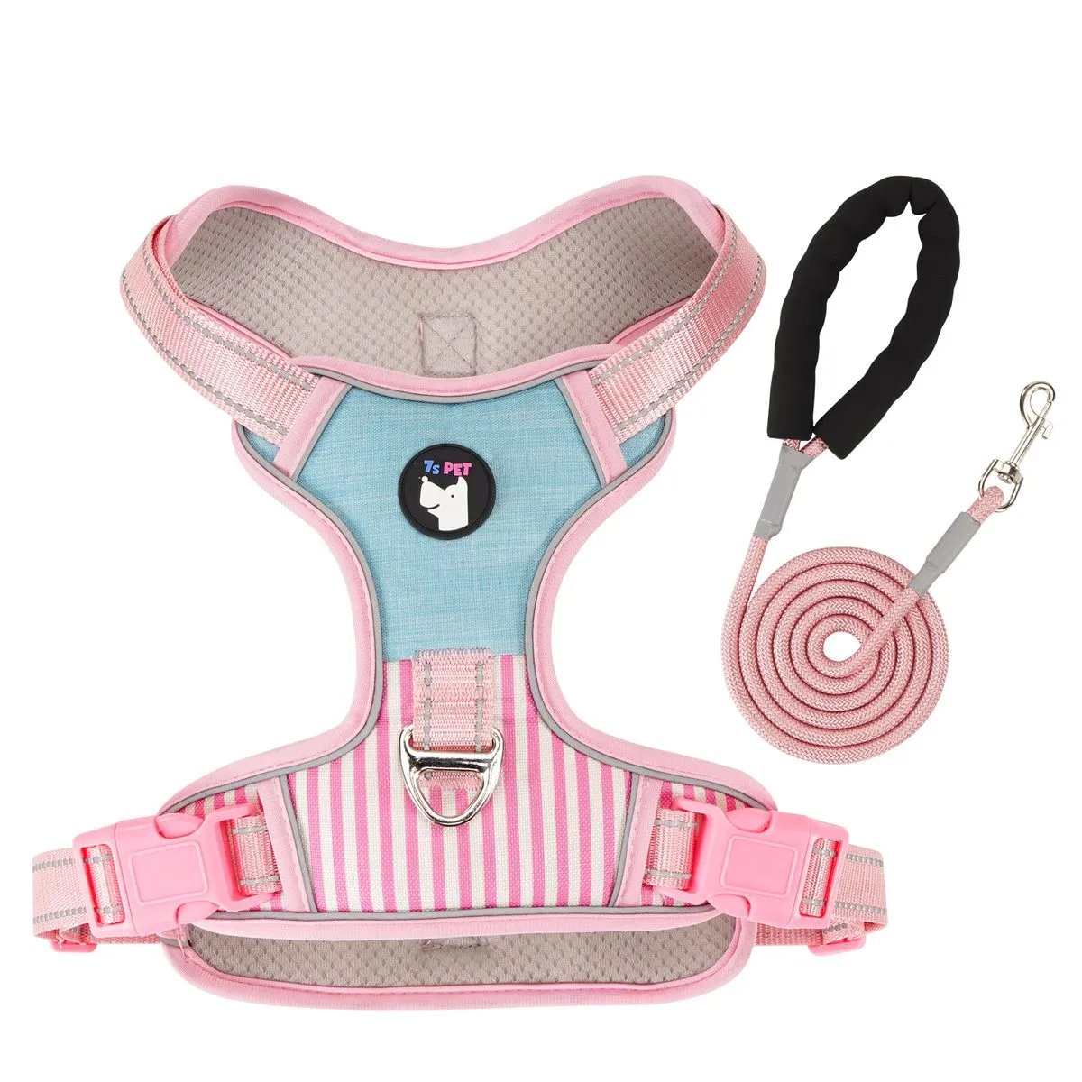 Reflective Small Dog Harness and Leash Walking Set Step In Dog Harness Set - Pink