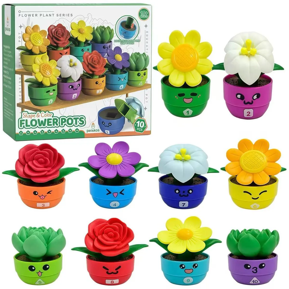 Peiskos Shape & Color Garden Learning Building Sensory Toy Set forToddlers