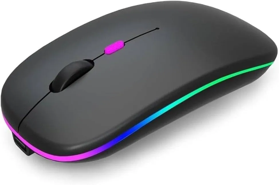 Wireless RGB LED Optical Computer Mouse with USB Receiver - Black