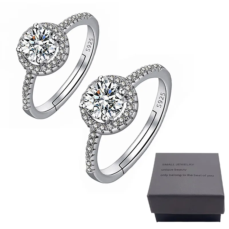 2 x Adjustable Diamond Decor Wedding High Quality Female Rings with Box - K01