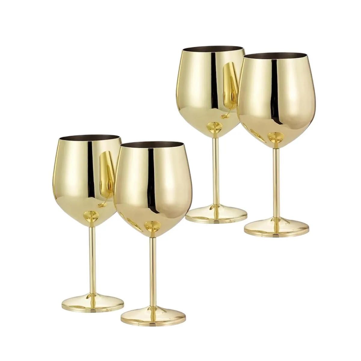 Set of 4 Stainless Steel Wine Glass 500ml Unbreakable Elegant and Modern - Gold