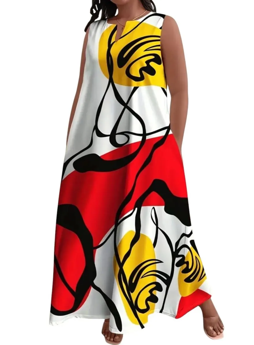 Plus Size V-Neck Loose Fit Longline Dress