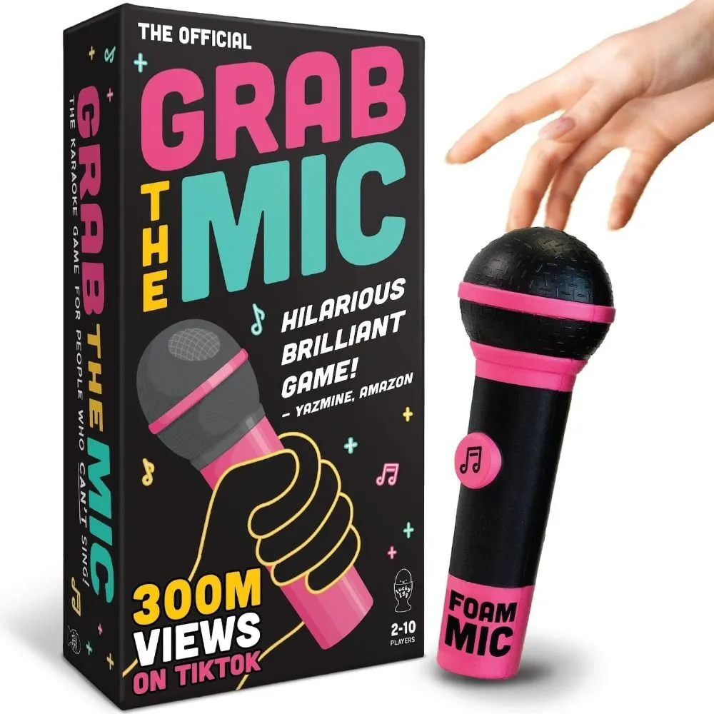 Family Karaoke Board Game w/Foam Mic, 8+ Ages, 2-10 Players - Games for Bad