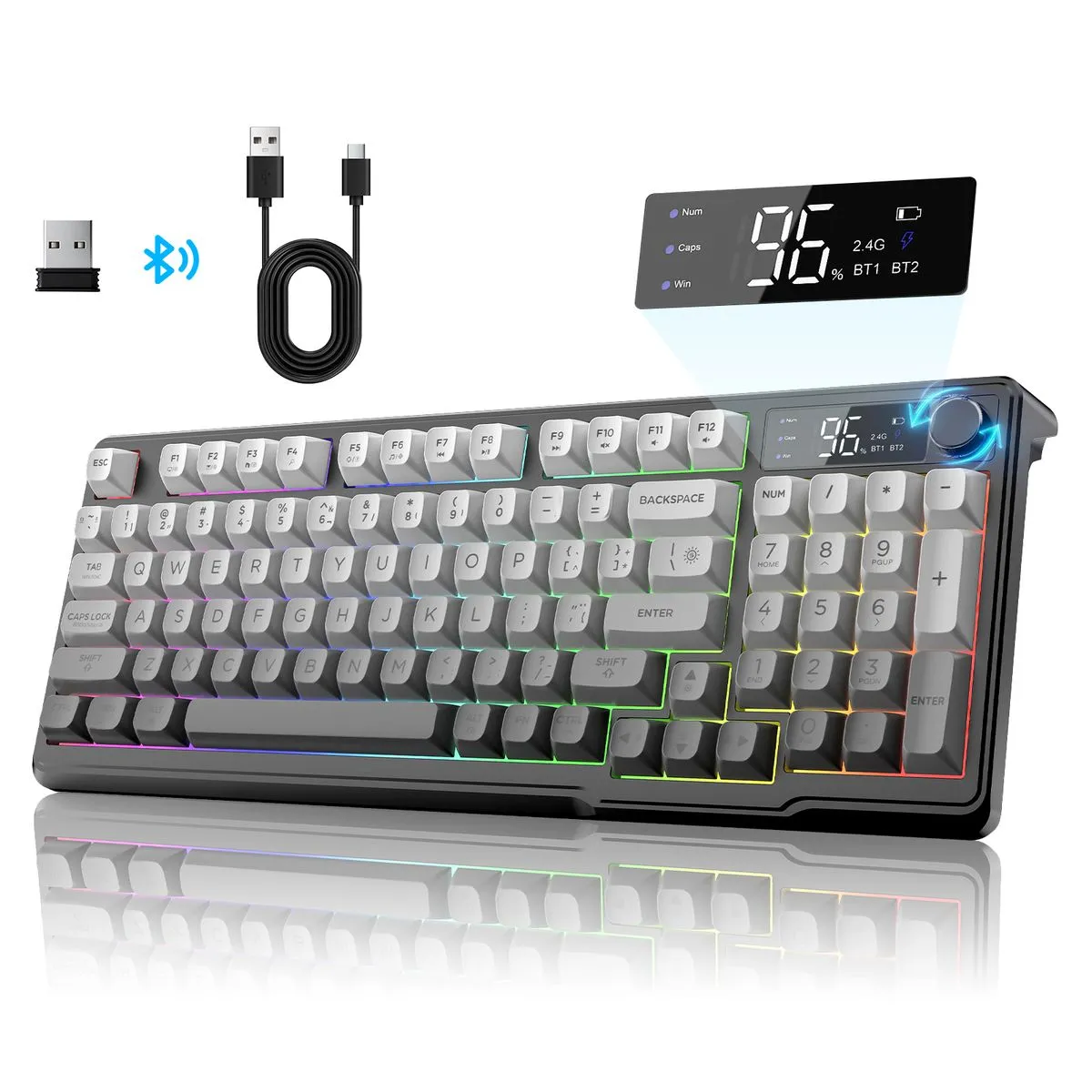 FREE WOLF M96 Silent Gaming Keyboard, Wireless Bluetooth Membrane Keyboard - Gradient Black
