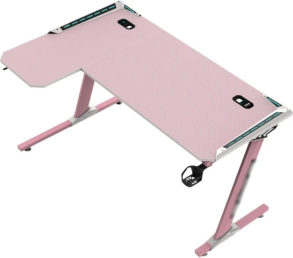 L1-7 RGB L Shape LED Portable Gaming Laptop Computer Desk - Pink