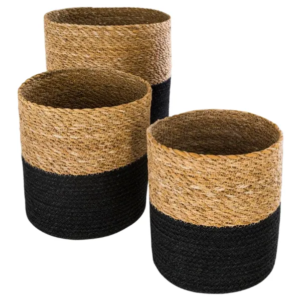 Woven Seagrass Storage Basket Set - For Home Storage & Organisation - Black