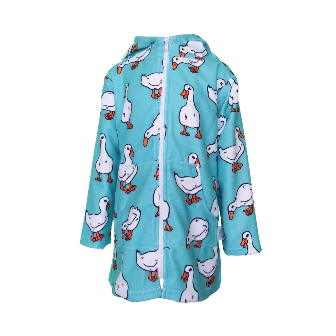 Kids Teal Ducks Hooded Beach Towel Full Zip Long Sleeve Swim Cover Up