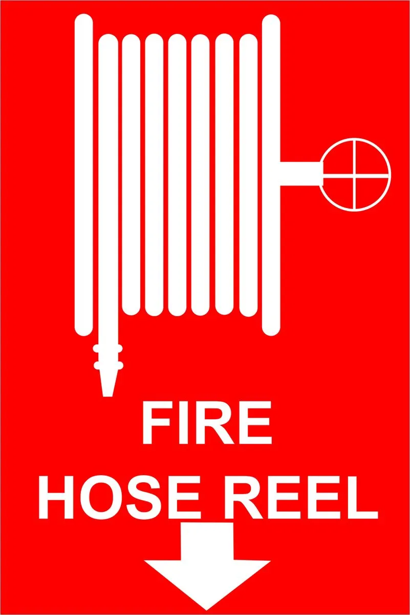 Fire Hose Reel Red And White 30x40cm Sign - 2 Pack.