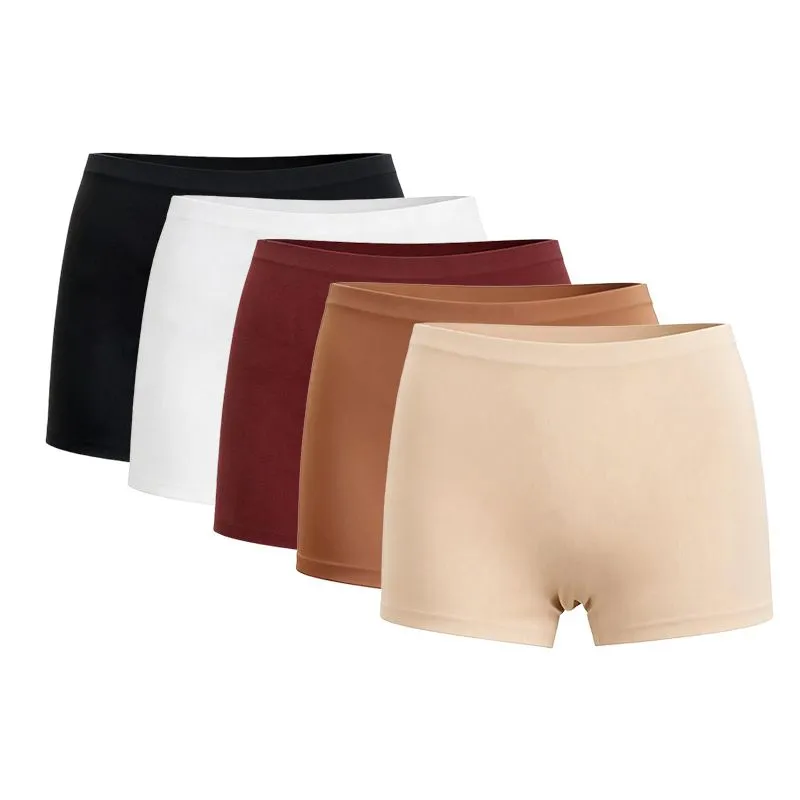 5 Pack Seamless Silk Satin Boyshorts Panties for Women - OYY