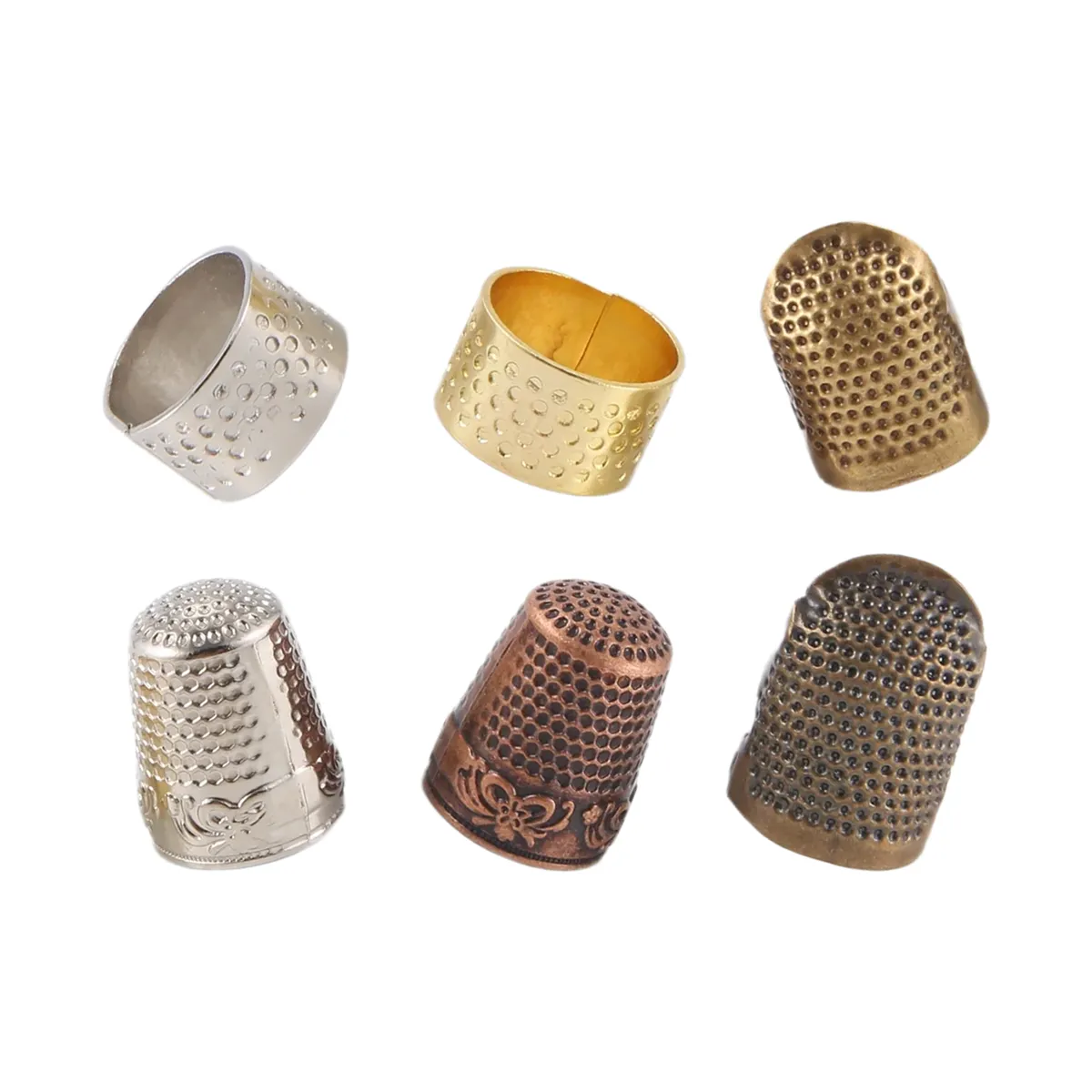 6 Pieces Sewing Thimble Finger Protector,Adjustable Metal